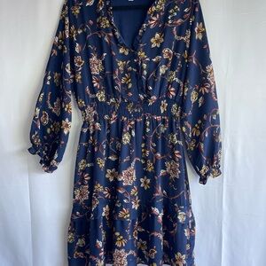 Emma & Michele Navy Floral Long Sleeve Dress